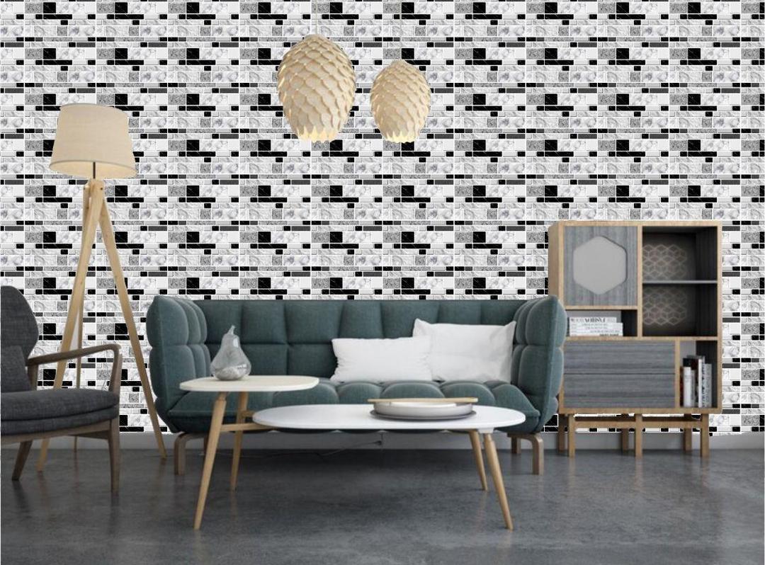 50 Pcs White Wall Tile Stickers – Modern Abstract Design