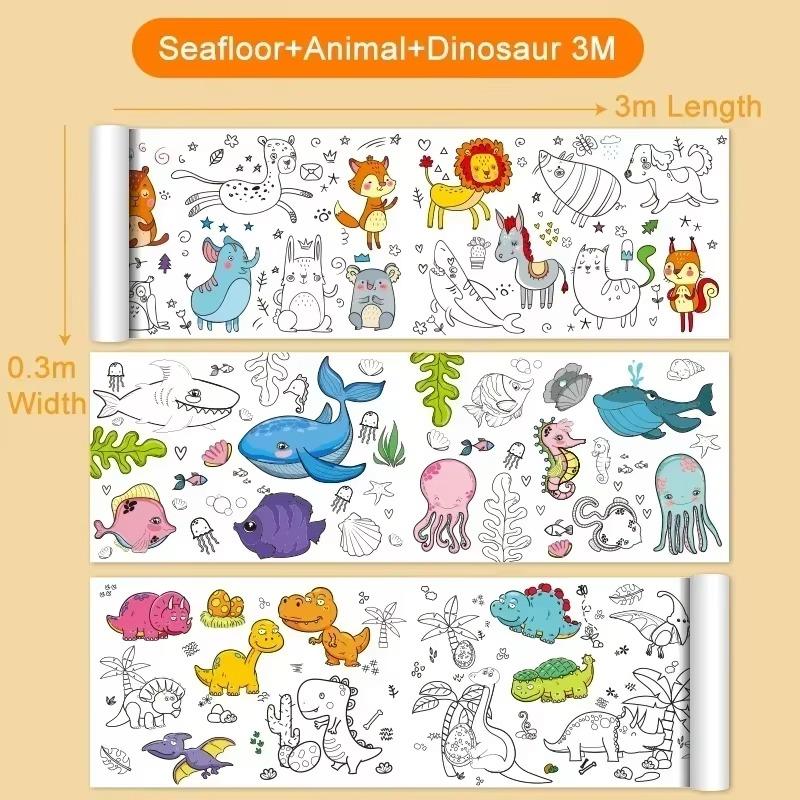 3 Meters Kids Coloring Drawing Sheet Roll Extra-Long Roll